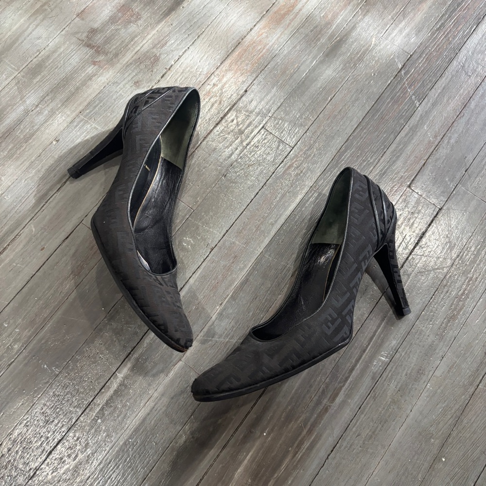 Fendi Black Patterned Heels